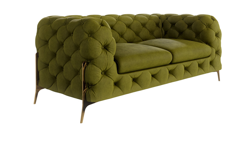 Ropez Chelsea Bis sofa 2 osobowa pikowana oliwka nogi złote 139449