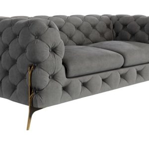 Ropez Chelsea Bis sofa 2 osobowa pikowana szara nogi złote 139438 Ropez Chelsea Bis sofa 2 osobowa pikowana szara nogi złote 139438