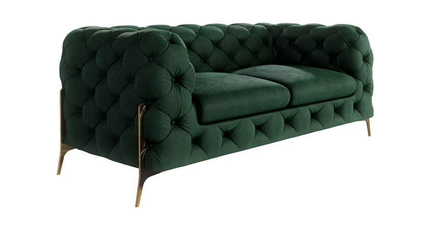Ropez Chelsea Bis sofa 2 osobowa pikowana zielona nogi złote 139446
