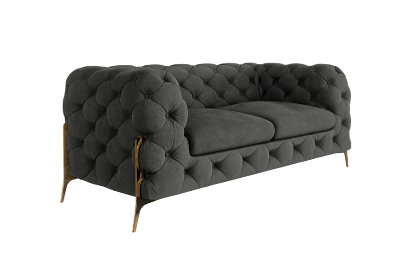 Ropez Chelsea Bis sofa 2 pikowana grafitowa nogi złote 139448