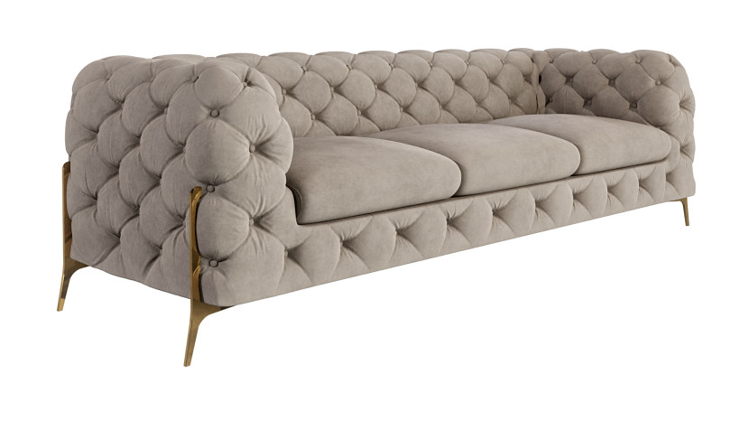 Ropez Chelsea Bis sofa 3 osobowa pikowana beżowa nogi złote 139648