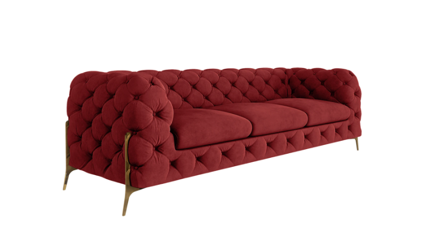 Ropez Chelsea Bis sofa 3 osobowa pikowana bordowa nogi złote 139642