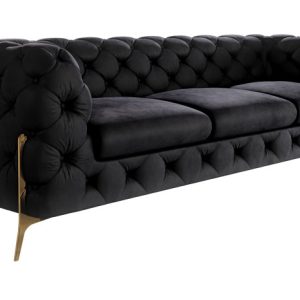 Ropez Chelsea Bis sofa 3 osobowa pikowana czarna nogi złote 139636 Ropez Chelsea Bis sofa 3 osobowa pikowana czarna nogi złote 139636