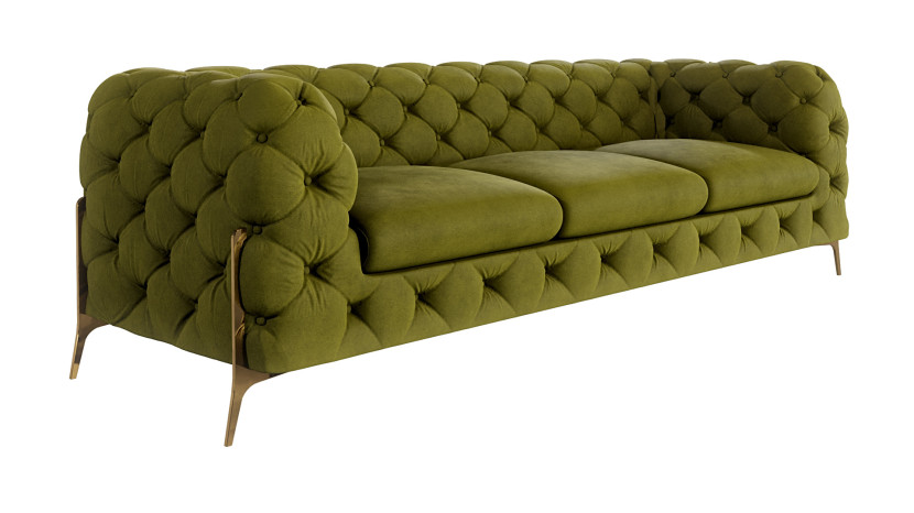 Ropez Chelsea Bis sofa 3 osobowa pikowana oliwka nogi złote 139644