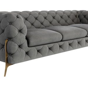 Ropez Chelsea Bis sofa 3 osobowa pikowana szara nogi złote 139643 Ropez Chelsea Bis sofa 3 osobowa pikowana szara nogi złote 139643