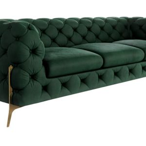 Ropez Chelsea Bis sofa 3 osobowa pikowana zielona nogi złote 139649 Ropez Chelsea Bis sofa 3 osobowa pikowana zielona nogi złote 139649