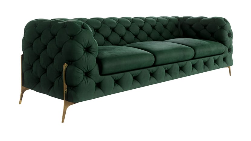 Ropez Chelsea Bis sofa 3 osobowa pikowana zielona nogi złote 139649