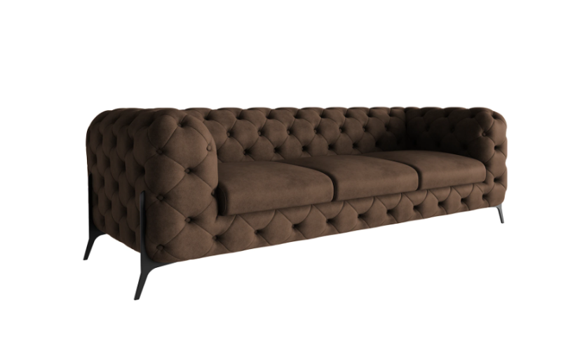 Ropez Chelsea Bis sofa 3 pikowana ciemnobrązowa nogi czarne 139645