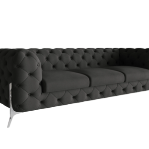 Ropez Chelsea Bis sofa 3 pikowana czarna nogi srebrne 139635