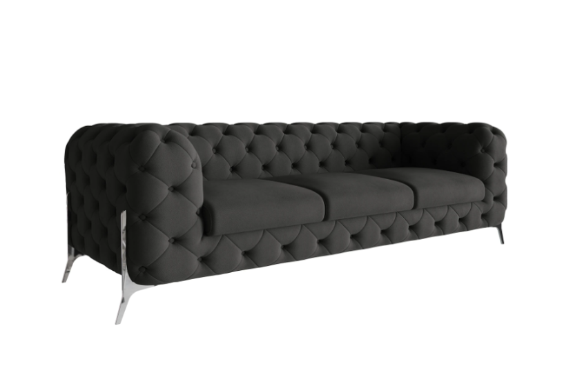 Ropez Chelsea Bis sofa 3 pikowana czarna nogi srebrne 139635