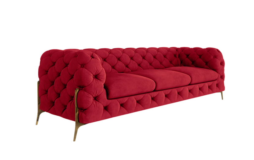 Ropez Chelsea Bis sofa 3 pikowana czerwona nogi złote 139647