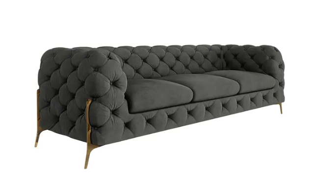 Ropez Chelsea Bis sofa 3 pikowana grafitowa nogi złote 139640