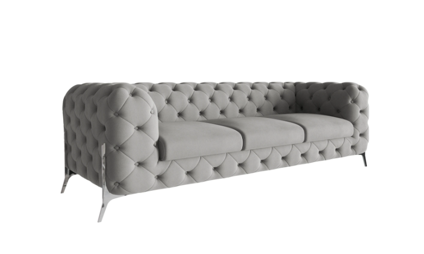 Ropez Chelsea Bis sofa 3 pikowana szara nogi srebrne 139638