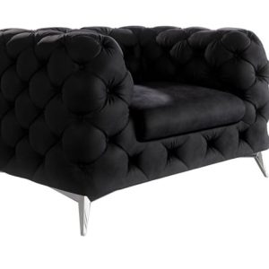 Ropez Chelsea fotel pikowany welur czarny nogi srebrne 152201 Ropez Chelsea fotel pikowany welur czarny nogi srebrne 152201