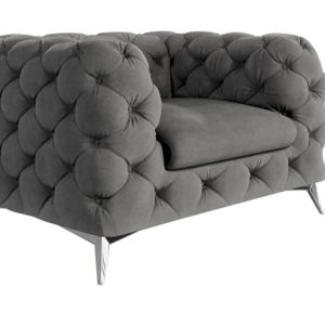 Ropez Chelsea fotel pikowany welur szary nogi srebrne 152202 Ropez Chelsea fotel pikowany welur szary nogi srebrne 152202