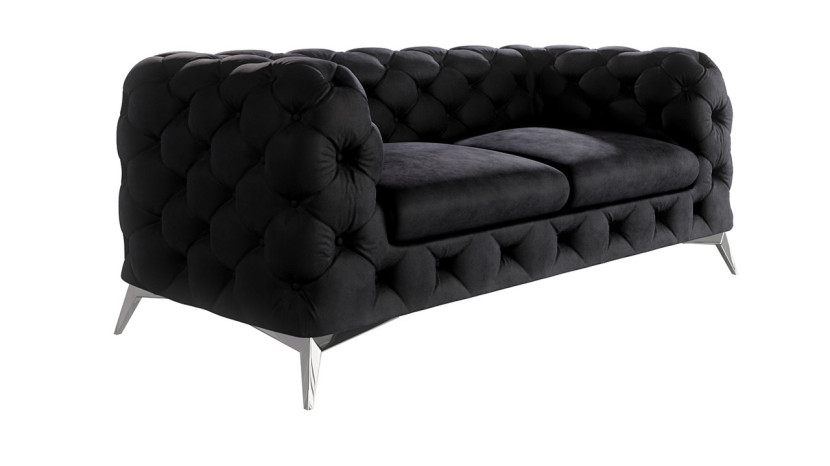 Ropez Chelsea sofa 2 osobowa pikowana czarna nogi srebrne 152288