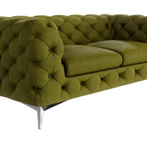 Ropez Chelsea sofa 2 osobowa pikowana oliwka nogi srebrne 152297