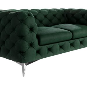 Ropez Chelsea sofa 2 osobowa pikowana zielona nogi srebrne 152264