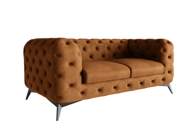 Ropez Chelsea sofa 2 pikowana brązowa nogi czarny mat 152291