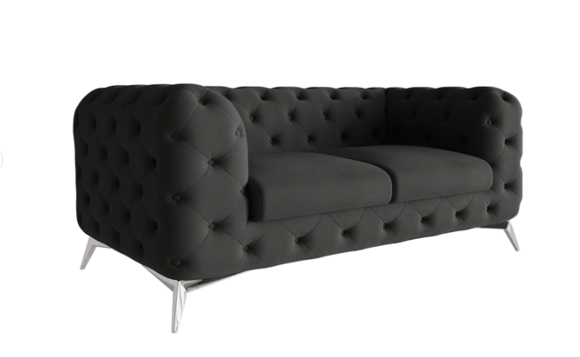 Ropez Chelsea sofa 2 pikowana czarna nogi srebrne 152262