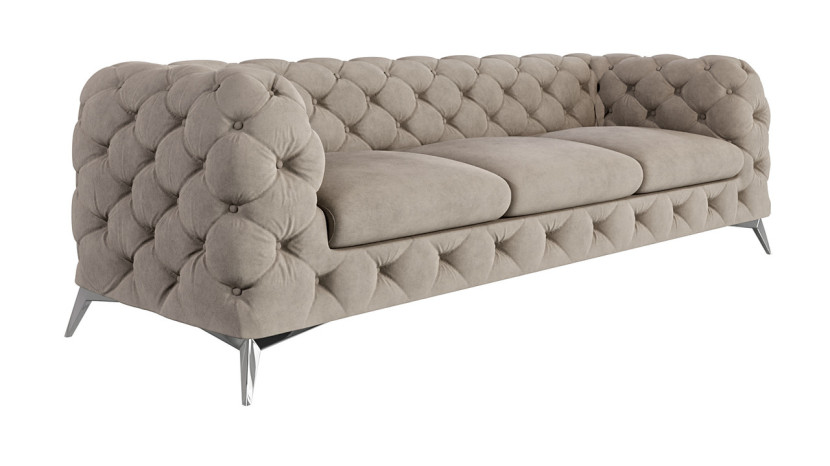 Ropez Chelsea sofa 3 osobowa pikowana beżowa nogi srebrne 152260