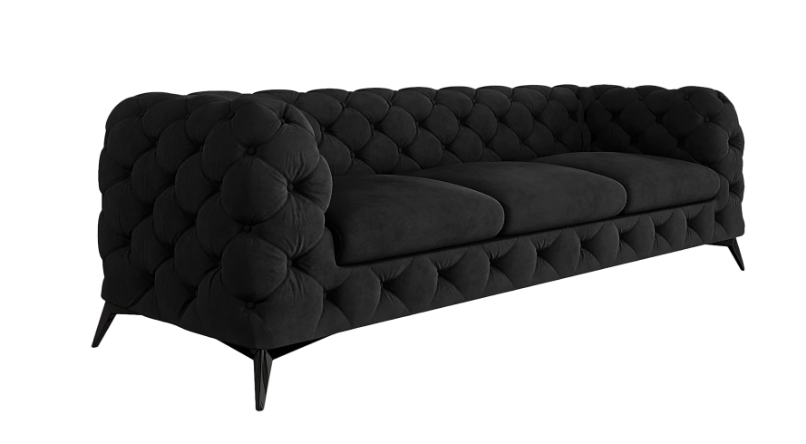 Ropez Chelsea sofa 3 osobowa pikowana czarna nogi czarny mat 152277