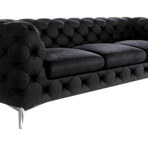 Ropez Chelsea sofa 3 osobowa pikowana czarna nogi srebrne 152266 Ropez Chelsea sofa 3 osobowa pikowana czarna nogi srebrne 152266