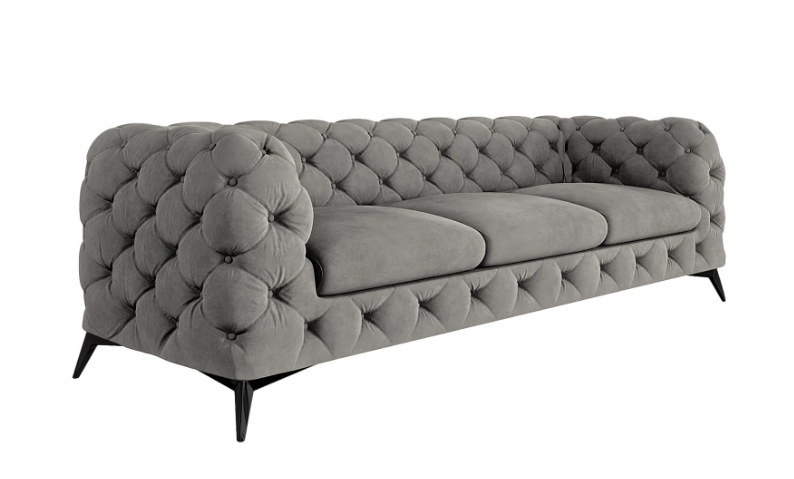Ropez Chelsea sofa 3 osobowa pikowana szara nogi czarny mat 152295