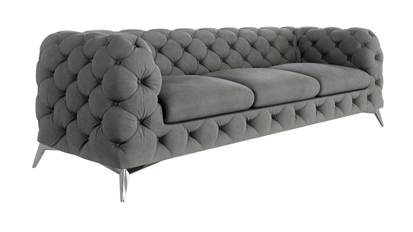 Ropez Chelsea sofa 3 osobowa pikowana szara nogi srebrne 152293