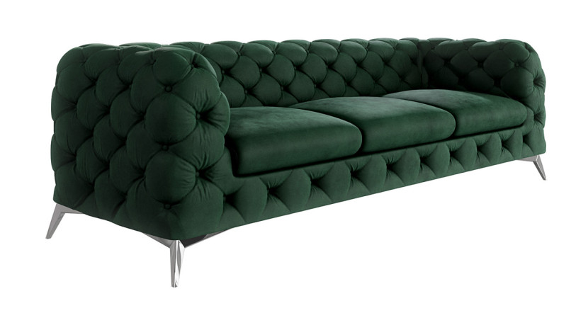 Ropez Chelsea sofa 3 osobowa pikowana zielona nogi srebrne 152265