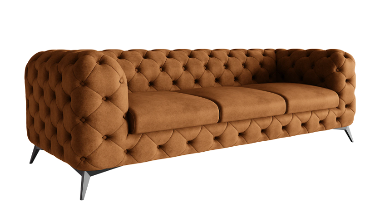 Ropez Chelsea sofa 3 pikowana brązowa nogi czarny mat 152296