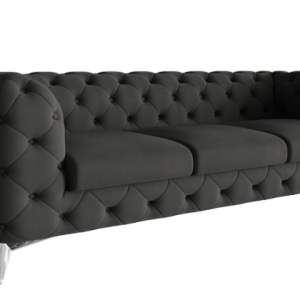Ropez Chelsea sofa 3 pikowana czarna nogi srebrne 152259 Ropez Chelsea sofa 3 pikowana czarna nogi srebrne 152259