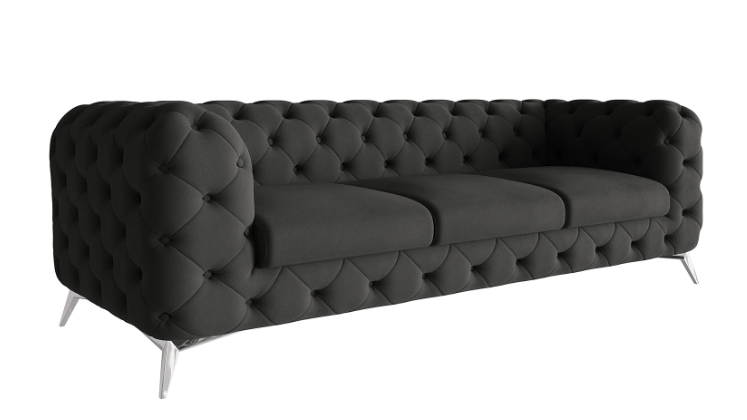 Ropez Chelsea sofa 3 pikowana czarna nogi srebrne 152259