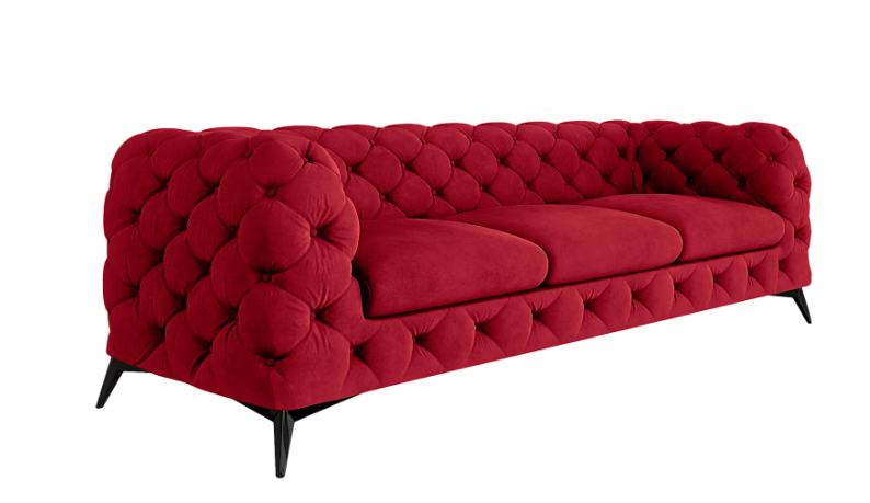 Ropez Chelsea sofa 3 pikowana czerwona nogi czarny mat 152294