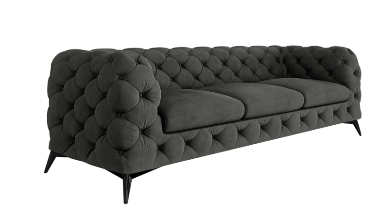 Ropez Chelsea sofa 3 pikowana grafitowa nogi czarny mat 152283