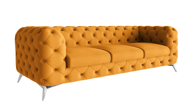 Ropez Chelsea sofa 3 pikowana pomarańczowa nogi srebrne 152274