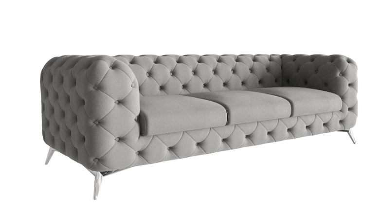 Ropez Chelsea sofa 3 pikowana szara nogi srebrne 152276