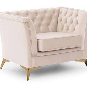 Ropez Chesterfield Derby Bis fotel pikowany wysokie nóżki welur kremowy 674396 Ropez Chesterfield Derby Bis fotel pikowany wysokie nóżki welur kremowy 674396