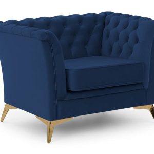 Ropez Chesterfield Derby Bis fotel pikowany wysokie nóżki welur niebieski 674397 Ropez Chesterfield Derby Bis fotel pikowany wysokie nóżki welur niebieski 674397