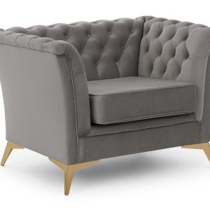 Ropez Chesterfield Derby Bis fotel pikowany wysokie nóżki welur szary 674398 Ropez Chesterfield Derby Bis fotel pikowany wysokie nóżki welur szary 674398