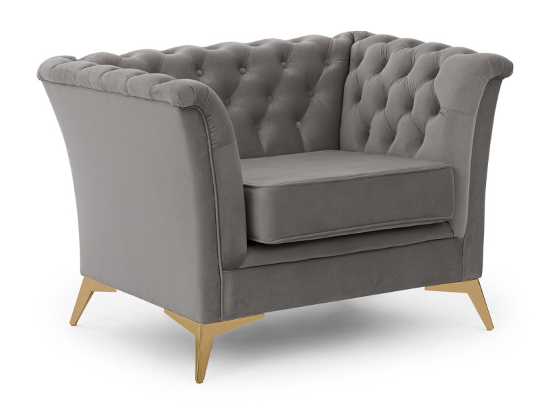 Ropez Chesterfield Derby Bis fotel pikowany wysokie nóżki welur szary 674398