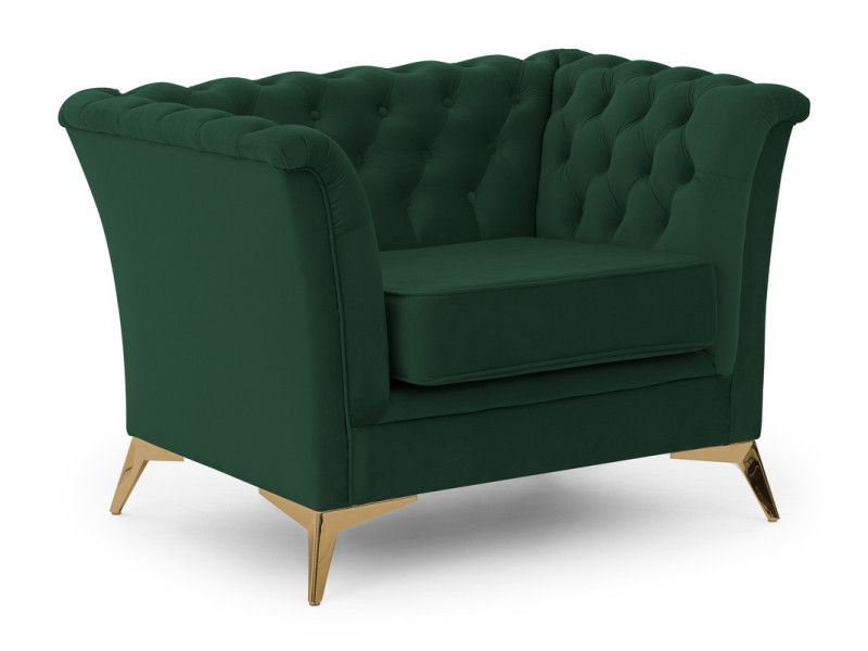 Ropez Chesterfield Derby Bis fotel pikowany wysokie nóżki welur zielony 674393