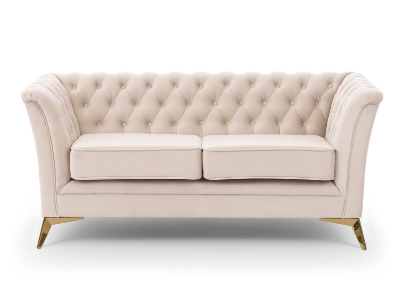 Ropez Chesterfield Derby Bis sofa 2 pikowana wysokie nóżki welur kremowy 674434