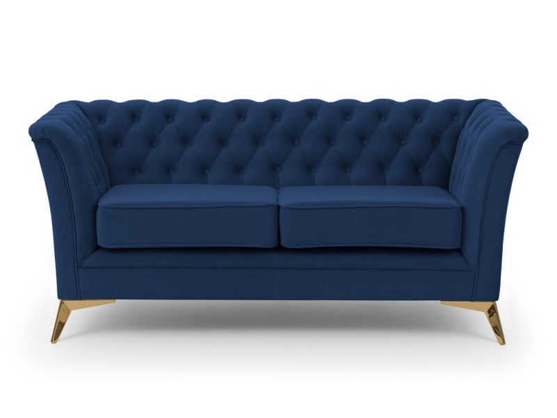Ropez Chesterfield Derby Bis sofa 2 pikowana wysokie nóżki welur niebieski 674427