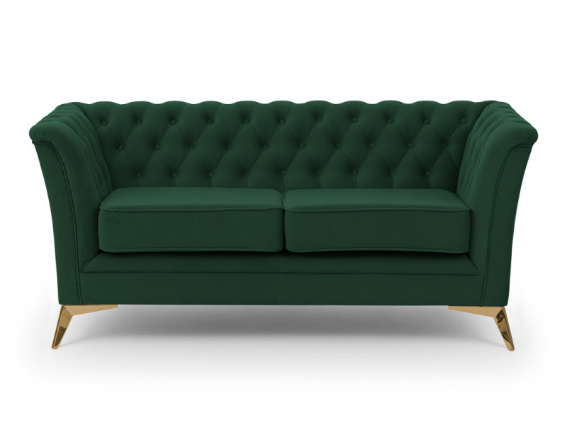 Ropez Chesterfield Derby Bis sofa 2 pikowana wysokie nóżki welur zielony 674439