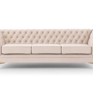 Ropez Chesterfield Derby Bis sofa 3 pikowana wysokie nóżki welur kremowy 674435 Ropez Chesterfield Derby Bis sofa 3 pikowana wysokie nóżki welur kremowy 674435
