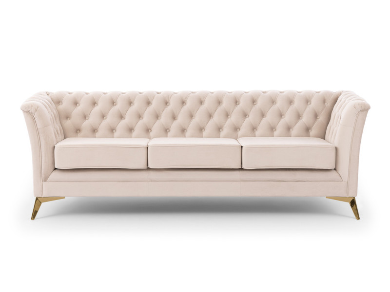 Ropez Chesterfield Derby Bis sofa 3 pikowana wysokie nóżki welur kremowy 674435