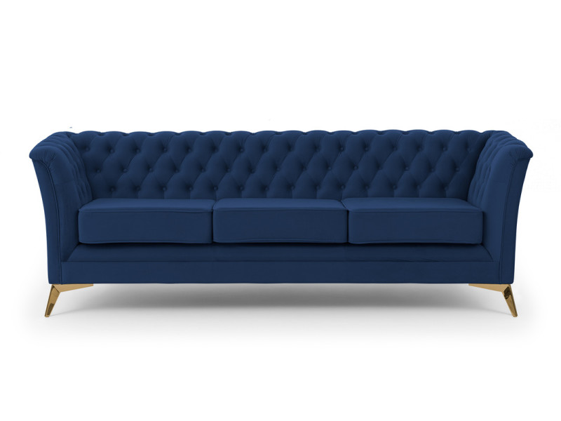Ropez Chesterfield Derby Bis sofa 3 pikowana wysokie nóżki welur niebieski 674433