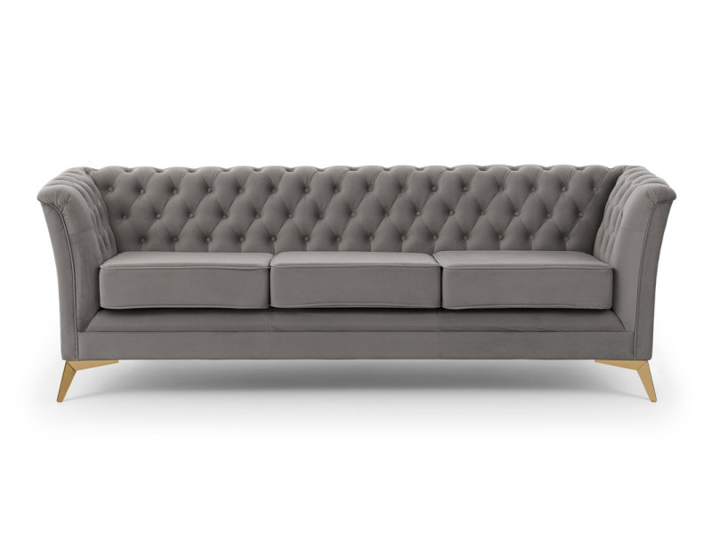 Ropez Chesterfield Derby Bis sofa 3 pikowana wysokie nóżki welur szary 674419