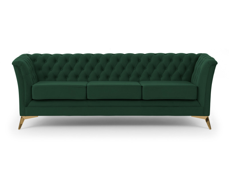 Ropez Chesterfield Derby Bis sofa 3 pikowana wysokie nóżki welur zielony 674416